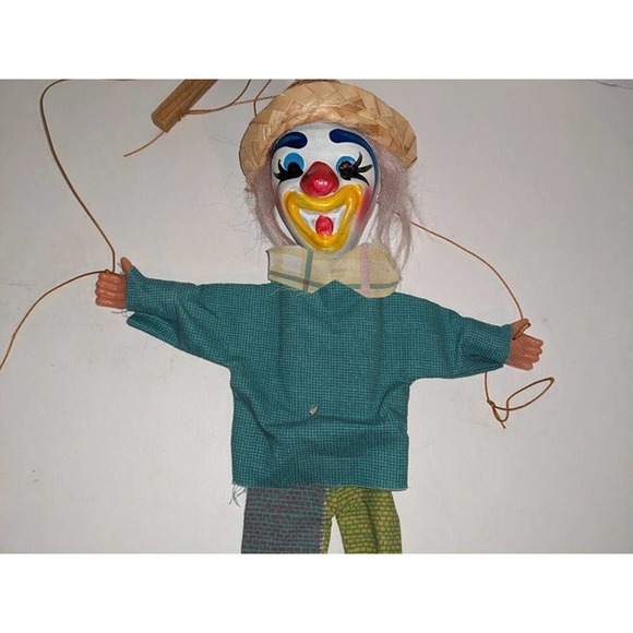 Vintage Antique Handmade 15" Clown Puppet Marionette Wooden Cloth - Picture 4 of 4
